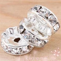 200pcs lot Silver Plated Rhinestone Crystal Round Beads Spacers Beads 10mm 8mm 12mm Loose Beads Crystal269C