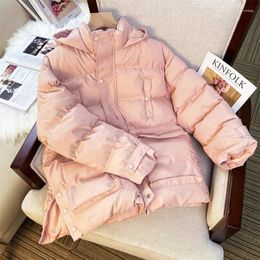 Women's Trench Coats Pink High-end Hooded Warm Oversized Down Coat For Women Sweet Loose Bubble Parkas Covered Button Solid Puffer Midi Snow