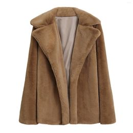 Women's Jackets Elegant Turn Down Collar Faux Fur Jacket Women Winter Thicken Cardigan Plush Coat Ladies Fashion Long Sleeve Fluffy