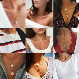 Pendant Necklaces YC-UPGO Boho Geometric Necklace For Women Choker Classic Chain Multi Layered Crystal Jewelry Wholesale 2023