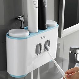 Toothbrush Holders ECOCO Toothbrush Holder Auto Squeezing Toothpaste Dispenser Wall-mount Toothbrush Toothpaste Cup Storage Bathroom Accessories 231013