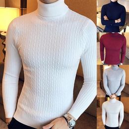 Design Casual Men Winter Sweaters Solid Colour Turtle Neck Long Sleeve Knitted Slim Mens Sweater Pullover Knit2130