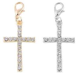 20PCS lot Silver Gold Plated Rhinestones Cross Floating Pendant Charms Fit For Magnetic Floating Locket Jewelry Making297u