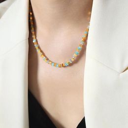 Choker Minar INS Fashion Multicolor Natural Stone Cubes Strand Beaded Necklaces For Women 18K Gold PVD Plated Titanium Steel