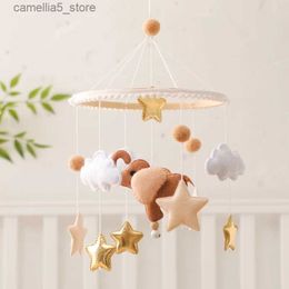 Mobiles# Baby Hanging Bell Toys Felt Elephant Infant Crib Bed Bell Mobile Wooden Newborn Weaving Rattle Toy 0-12 Month Bed Bell Holder Q231017