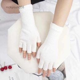 Fingerless Gloves 2022 New Unisex Black White Half Finger Fingerless Gloves Women and Men Wool Knit Cotton Gloves Autumn Winter Warm Work GlovesL231017