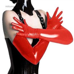 Fingerless Gloves Sexy Gloves Women Faux Patent Leather Full Finger Long Gloves Nightclub Party Costume Glove MittensL231017