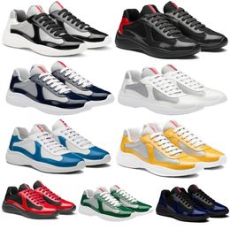 Classic Original Box America Cup Sneakers Shoes White Patent Leather & Mesh Trainers Rubber Sole Fabric Sports Shoe Lace-up Nylon Casual Outdoor Sports EU38-46