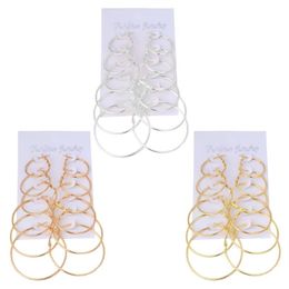 6Pairs set Vintage Dangle Ring Big Circle Hoop Earrings Women Steampunk Ear Clip276N