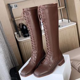 Frauen DanxueFei 34-42 Stiefel echt 85 Größe plus Leder Schnürrückzip Flats Herbst Knie High Knight Schuhe für Frauen zum Verkauf 11 32