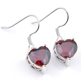 Luckyshine 12 Pair Christmas Day Gift Women Earring Red Garnet Gems Love Heart Cz Zircon 925 Gift Dangle Earrings Jewelry254I