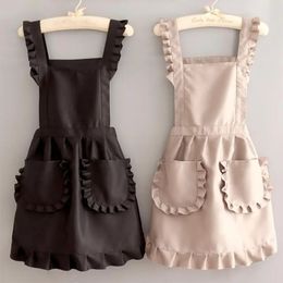 Aprons Cute Korean Style Apron Canvas Ruffles Cooking Female Male Adult Kitchen Coffee Overalls Home Cleaning Sleeveless 231017