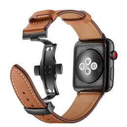 Apple Leather Bracelet Smart Strap Butterfly Clasp Belt for iWatch Series Ultra 9 8 7 6 5 4 38/40/41mm 42/44/45/49mm