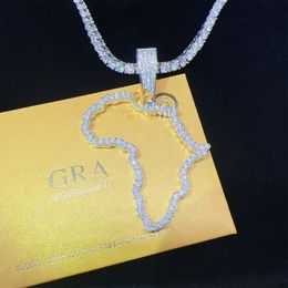 Iced Out Fire Shining Jewelry Hip Hop Pendant 925 Silver White Gold VVS1 Moissanite Africa Map Pendant Necklace
