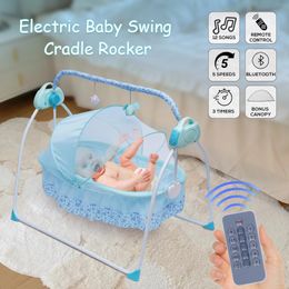 Baby Cribs Portable Electric Swing Baby Crib Cradle Auto Bassinet Infant Music Swing Sleeping Bed With Remote Control Bluetooth 231017