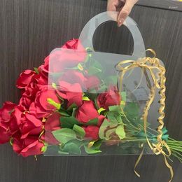 Gift Wrap Flower Transparent Bags For Bouquets With Handle Wrapping Wedding Accessories Engagement Decorations Women