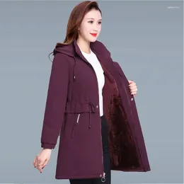 Women's Trench Coats Mid Length Thicken Windbreak Coat Winter Korean Ladies Loose Cotton Hooded Jacket Warm Slim Female Casual Overcoat