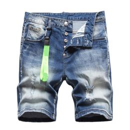 Men Painted Denim Shorts Jeans Summer Pocket Big Size Casual Distressed Holes Slim fit Men's Short Pants Trousers DY1125285F