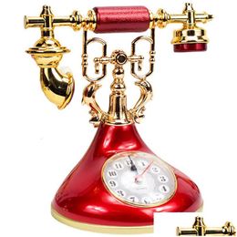 Desk & Table Clocks Desk Table Clocks Retro Telephone Model Alarm Clock Creative Timekeeper Desktop Ornament For Home Room B Dhgarden Dhzdy