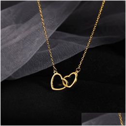 Pendant Necklaces Double Heart Pendant Necklaces Titanium Steel Love Charm Link Chain Necklace Women Fashion Simple Gold Sier Designer Dhmdq