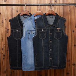 Men's Vests Big Guy Plus Size M-6XL 7xl 8xl Men Denim Vest Outerwear & Coats Turn-down Collar Male Tops For 150 Kg 3 Colors2586