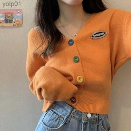 Women's Sweaters Knit Korean Crop Sweaters Cardigan For Women Oversize Long Sleeve Top Knitwear Autumn Short Outerwear Ladies Clothes V NeckL231018