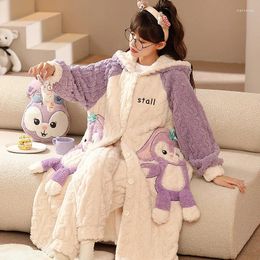 Women's Sleepwear 14Adorable Hooded Cute Coral Plush Long Nightgown Winter Thickened Cartoon Pyjamas Can Be Outworn Home Fur