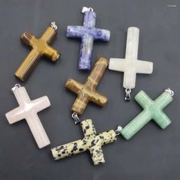 Pendant Necklaces Fashion Natural Stone Cross Necklace Making Reiki Charm Jewelry Mixed Women Diy Accessories Wholesale 6Pcs