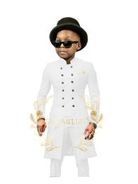 White Suit For Kids Children Attire Double Breasted Wedding Blazer Formal Wear Birthday Party Boy Suits 2 PCS Jacket Pant