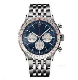 AAA Bretiling Watch Navitimer Chronograph Quartz Movement Steel Limited Blue Dial 50TH ANNIVERSARY Sapphire Watches Stainless Strap Men Wristwatches