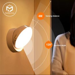 Novelty Items 360 Rotated PIR Motion Sensor Night Light Led Wall Lamps Rechargeable AutoOnOff Under Cabinet Wireless Closet Lamp 231017