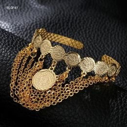 Bangle Dubai Gold Tassels Bangles For Women Arabic Trendy Coin Bridal Jewellery Size Cooper Bracelet255r