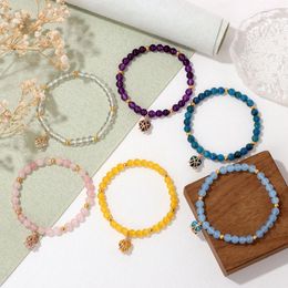 Strand Fashion Love Heart Charms Bracelet For Women Natural Chalcedony Stone Couple Jewelry Crystal Beads Bangles Men Lovers