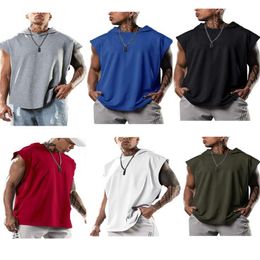 Men's Casual Pullover Sports T Shirts Hedging Hoodie Leisure Sleeveless T-Shirts Hooded Waistcoat Loose Tees Gym Fitness Tops285j