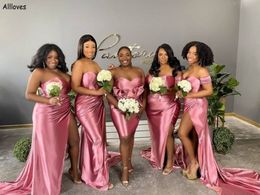 Pink African Bridesmaid Dresses For Weddding Sexy Elegant Plus Size Maid Of Honor Dress Women Formal Long Prom Party Gowns With Train Sisters Group Vestidos CL2782