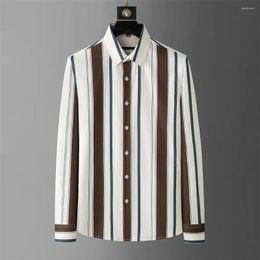 Men's Casual Shirts Autumn Winter Waffle Striped Shirt Men Clothing Long Sleeve Slim Formal Dress Streetwear Social Party M-5XL