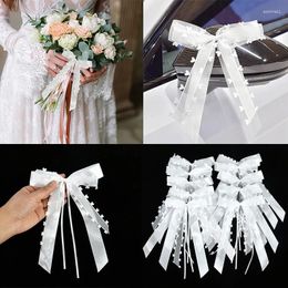 Party Decoration 10Pcs White Ribbon Bowk Wedding Car Bowknot DIY Gift Wrap Bows Romantic Birthday Chair Favors Decorations