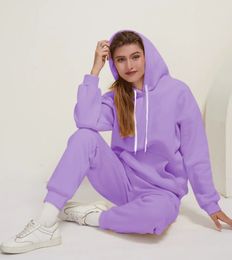 Women s Tracksuit Tracksuit Hoodies Casual Solid Colour Thick Pullover and Long Pant 2 piece Set Sleeve Autumn Fleece Jogger Sports Suit 231018