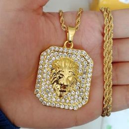 Hip Hop Chain Men Gold Color Round Square pendants Bling Full Iced Out Lion Rope & Necklaces for Jewelry Gifts269r