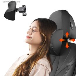 Seat Cushions Leather Car Seat Headrest Pad Memory Foam Pillow Adjustable Head Neck Rest Support Cushion with Hook Travel for Kids Adult Q231018