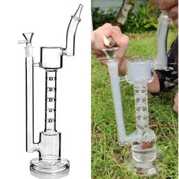 In Stock 31 cm tall clear Bong Dab rig Glass Spline bamboo shape Perc recycler Oil Rig Pipes with 14 mm joint