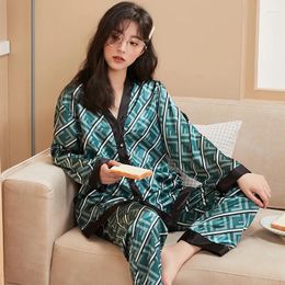 Women's Sleepwear Silk Stain Pyjamas Women Long Sleeve Pants Spring Autumn Cardigan Pijamas Fashion Luxury Sexy Homewear