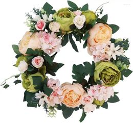 Decorative Flowers Artificial Peony Wreath Silk Flower Spring Garland Floral For Front Door Wall Easter Wedding Party Home Decorations