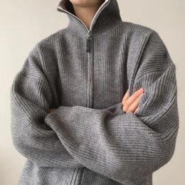 Men's Sweaters Korean Fashion Men Turtleneck Cardigan Zipper Jackets Solid Knitted Sweater Coat Male Casual Winter Warm Loose Knitwear 231018