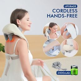Massaging Neck Pillowws Electric And Back Massager Wireless Shoulder Kneading Massage Pillow Cervical Muscle Relaxing Shawl 231017