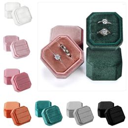 Jewellery Pouches Octagonal Velvet Double Ring Box Wedding Storage With Detachable Lid Earrings Display Packaging