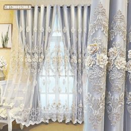 Curtain European Luxury Embroidered Double-Layer Semi-Blackout Curtains Custom for Living Room and Bedroom High Shading Rate Curtains 231018