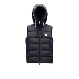 Hat Zipper Hidden Letters Design Mens Down Vest Chest NFC Badge men gilet Winter Hooded puffer vest Asian Size M--3XL217F