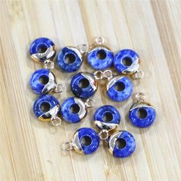 Pendant Necklaces 15pcs Natural Blue Point Stone Agates Abacus Shape Large Hole Bead Size 4x10mm Used To Make Earring Necklace