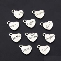 Charms 100Pcs Antique Sier Mom Dad Son Heart Family Member Pendants Bracelet Necklace Festival Jewelry Making Accessories Diy 17346Z Dhl36